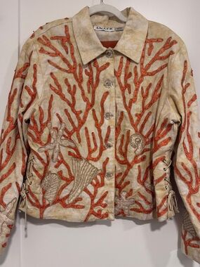 vintage ANAGE Under the Sea coral shell embroidered art-to-wear jacket